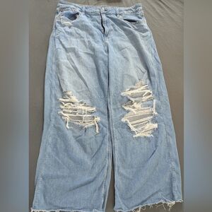 American Eagle Outfitters Light Blue Distressed Wide Leg Jeans